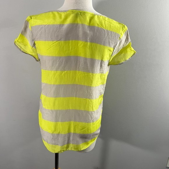 🌿4/$35🌿 GAP Neon Yellow Grey Striped Crew Neck Tee (S) - Picture 5 of 8